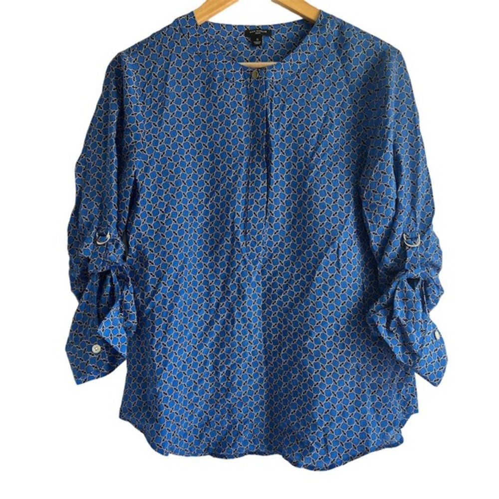 Ann Taylor Size‎ Small 100% Silk Chain Link Print 3/4 Sleeves Blouse Top